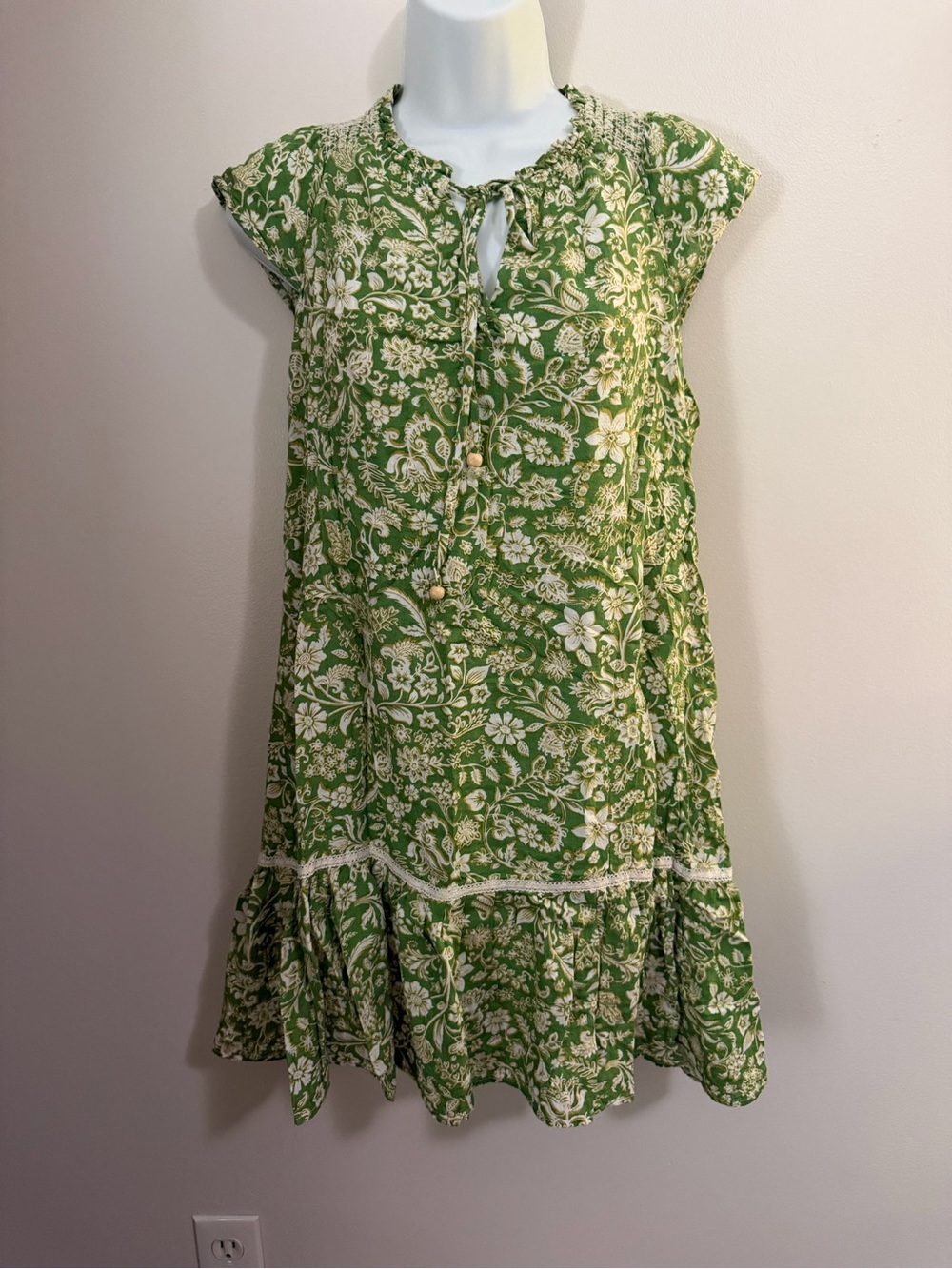 ILLA ILLA Green Floral Ruffle-Trim Dress